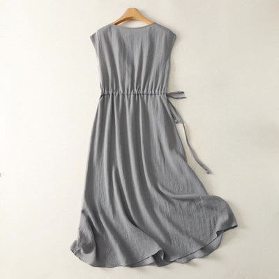 Buddha Stones Summer Casual Drawstring Solid Women's Summer Sleeveless Dress - image 2