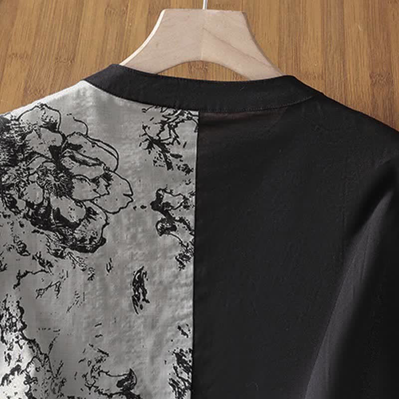 Buddha Stones Summer Minimalist Mandarin Collar Asymmetric Floral Print Women's Sleeveless Shirts - image 3
