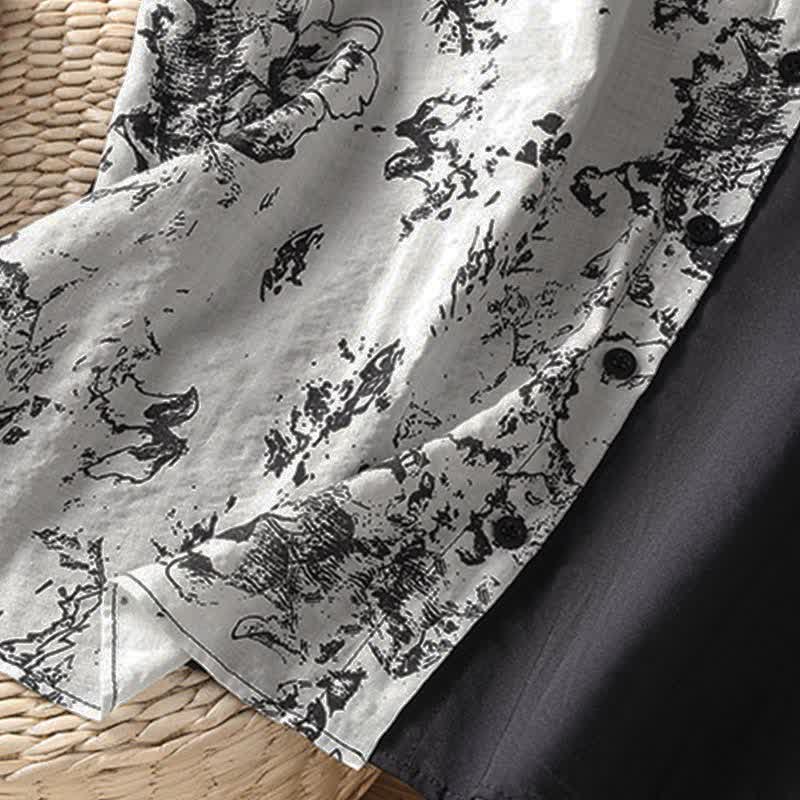 Buddha Stones Summer Minimalist Mandarin Collar Asymmetric Floral Print Women's Sleeveless Shirts - image 5