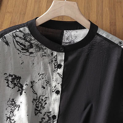 Buddha Stones Summer Minimalist Mandarin Collar Asymmetric Floral Print Women's Sleeveless Shirts - image 2