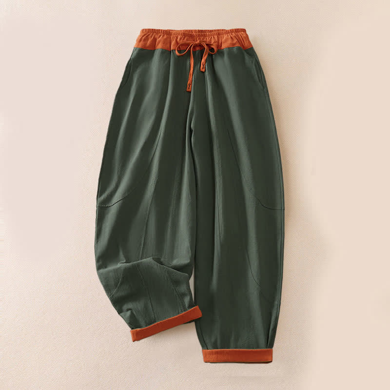 Buddha Stones Spring Casual Drawstring Solid Cotton Women's Harem Pants With Pockets - DarkOliveGreen - US16，UK/AU20，EU48 (3XL) - image 0