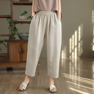 Buddha Stones Summer Casual Solid Women's Tapered Pants With Pockets - Beige - US8-10，UK/AU12-14，EU40-42 (2XL) - image 8