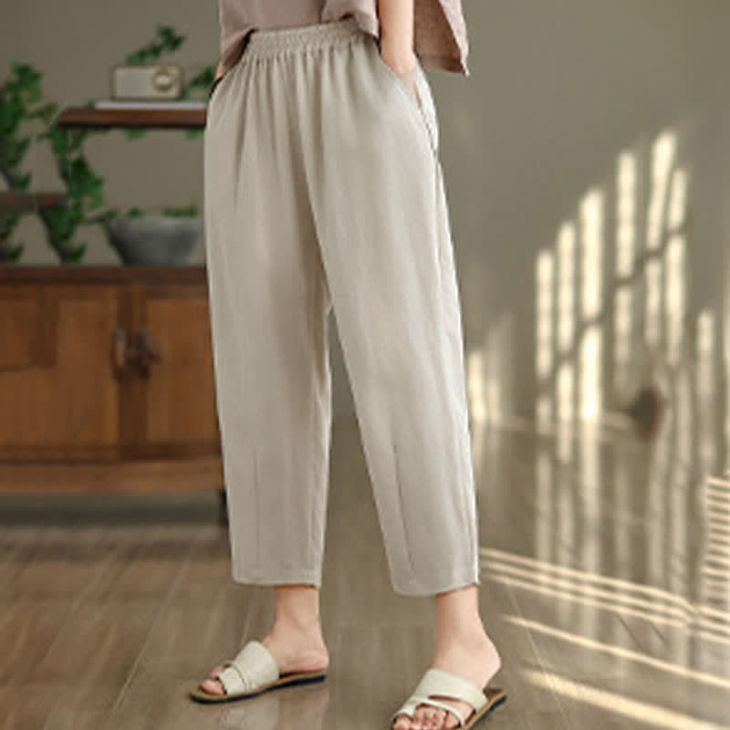 Buddha Stones Summer Casual Solid Women's Tapered Pants With Pockets - image 12