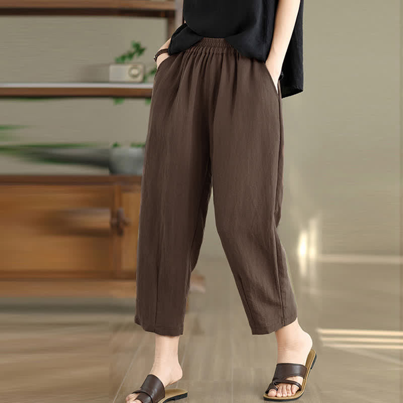 Buddha Stones Summer Casual Solid Women's Tapered Pants With Pockets - image 1