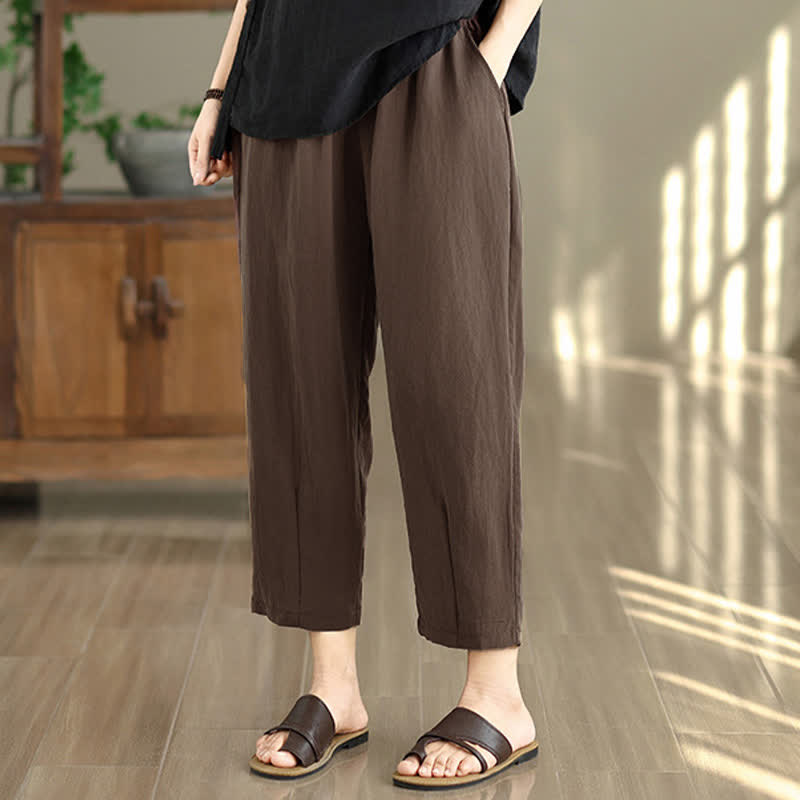 Buddha Stones Summer Casual Solid Women's Tapered Pants With Pockets - image 6