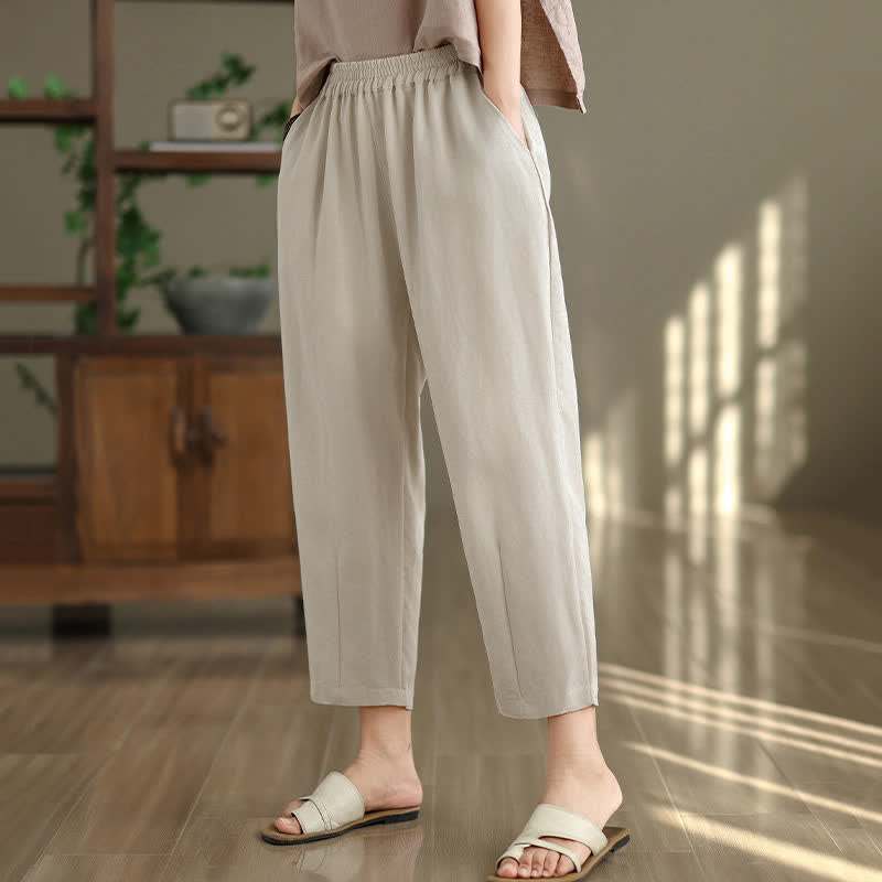 Buddha Stones Summer Casual Solid Women's Tapered Pants With Pockets - image 11