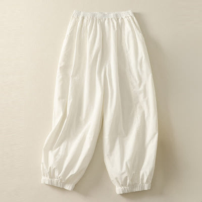 Buddha Stones Summer Casual Elastic Waist Solid Women's Tapered Pants With Pockets - WhiteSmoke - US8-10，UK/AU12-14，EU40-42 (2XL) - image 10