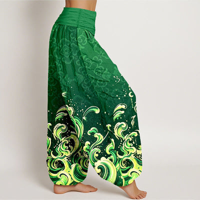 Buddha Stones Pure Cotton Ocean Wave Gradient Pattern Women's Elastic Waist Harem Pants - image 6