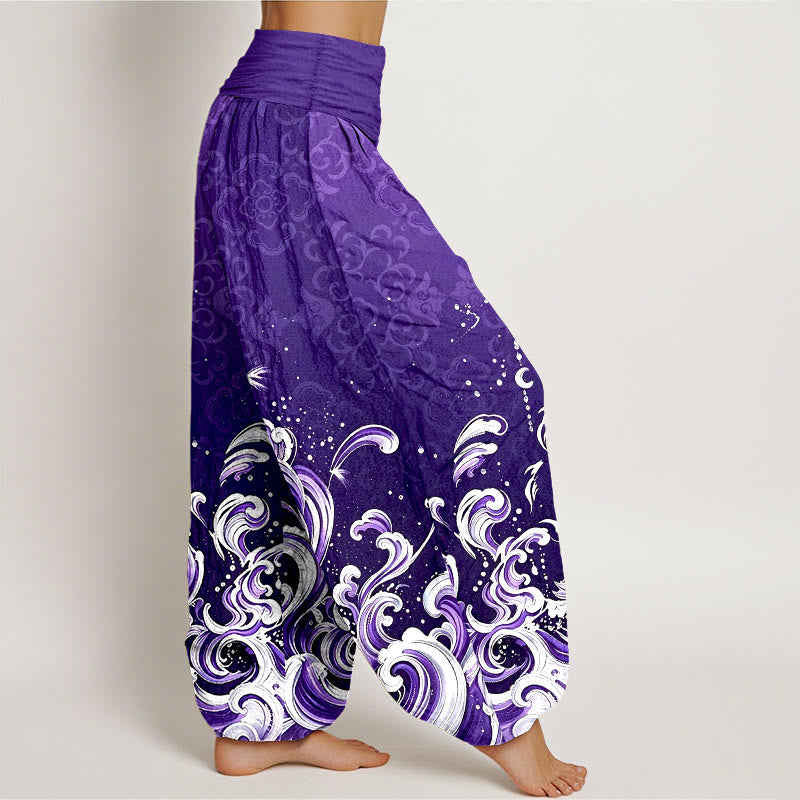 Buddha Stones Pure Cotton Ocean Wave Gradient Pattern Women's Elastic Waist Harem Pants - image 9