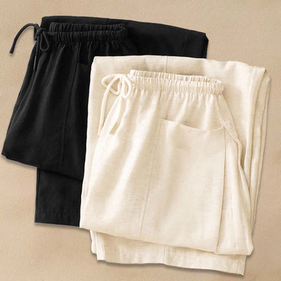 Buddha Stones Summer Minimalist Drawstring Solid Women's Straight Pants With Pockets - image 14