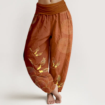 Buddha Stones Cotton Gold Bird Circle Pattern Women's Elastic Waist Harem Pants - Sienna - US16，UK/AU20，EU48 (3XL) - image 8