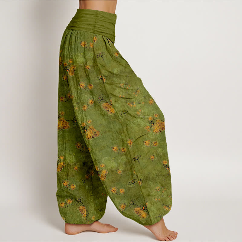 Buddha Stones Pure Cotton Scattered Marigold Floral Pattern Women's Elastic Waist Harem Pants - image 2