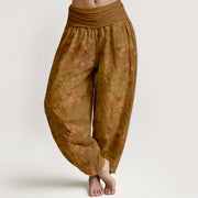 Foviel reine Baumwolle gehüllt Marigold Blumenmuster Damen elastische Taille Harem Hose