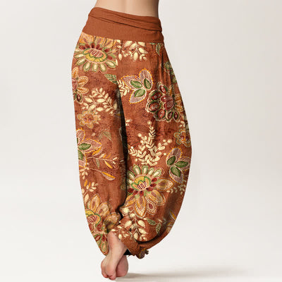 Buddha Stones Pure Cotton Bohemian Floral Leaf Pattern Women's Elastic Waist Harem Pants - image 1