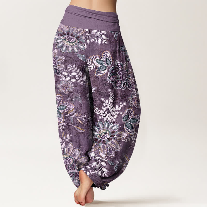 Buddha Stones Pure Cotton Bohemian Floral Leaf Pattern Women's Elastic Waist Harem Pants - image 6