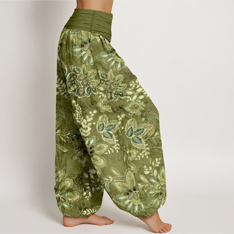 Buddha Stones Pure Cotton Bohemian Floral Leaf Pattern Women's Elastic Waist Harem Pants - image 10