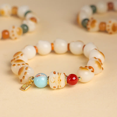 Buddha Stones Natural Bodhi Seed Fu Character Cat Paw Design Luck Bracelet - image 1