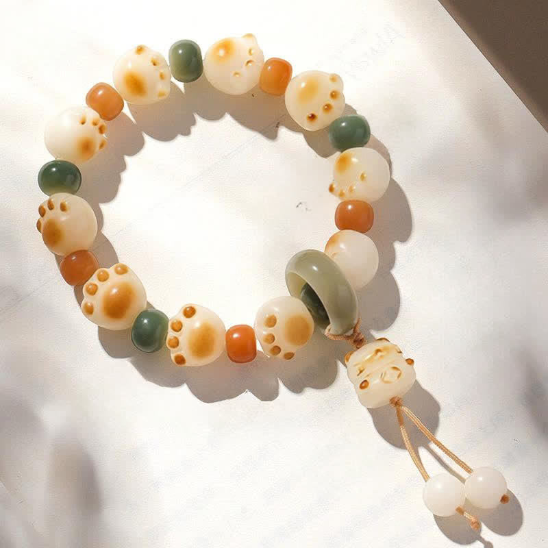 Buddha Stones Natural Bodhi Seed Movable Ring Cat Paw Design Wealth Bracelet - Cat Pendant(Wrist Circumference:17–18 cm) - image 3