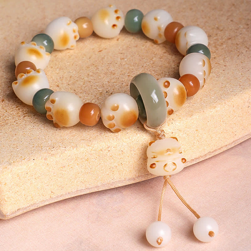 Buddha Stones Natural Bodhi Seed Movable Ring Cat Paw Design Wealth Bracelet - image 4