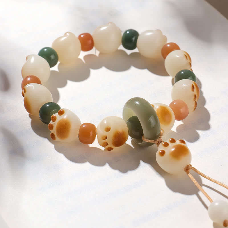 Buddha Stones Natural Bodhi Seed Movable Ring Cat Paw Design Wealth Bracelet - image 1