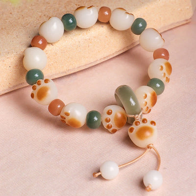 Buddha Stones Natural Bodhi Seed Movable Ring Cat Paw Design Wealth Bracelet - image 2