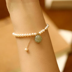 Buddha Stones Natural Hetian Jade Cat Paw Design Pearl Luck Bracelet - Cat Paw(Wrist Circumference:15–20 cm) - image 0