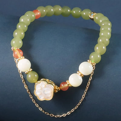 Buddha Stones Natural Hetian Jade Tridacna Stone Cat Paw Design Prosperity Bracelet - Cat Paw(Wrist Circumference:14–15 cm) - image 0