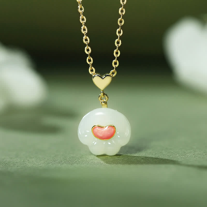 Buddha Stones Natural Hetian Jade Cat Paw 925 Sterling Silver Luck Necklace - Natural Hetian Jade(Color May Vary) - image 0
