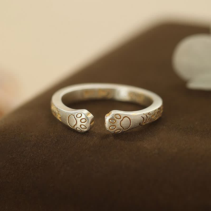 Buddha Stones 999 Sterling Silver Cat Paw Balance Ring - image 2