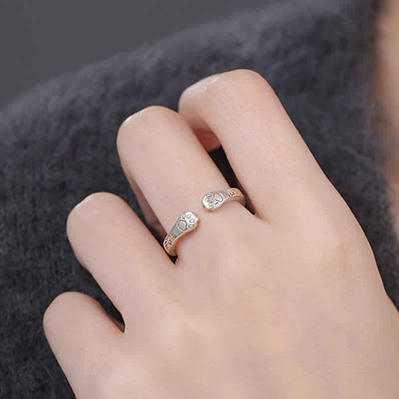 Buddha Stones 999 Sterling Silver Cat Paw Balance Ring - image 4