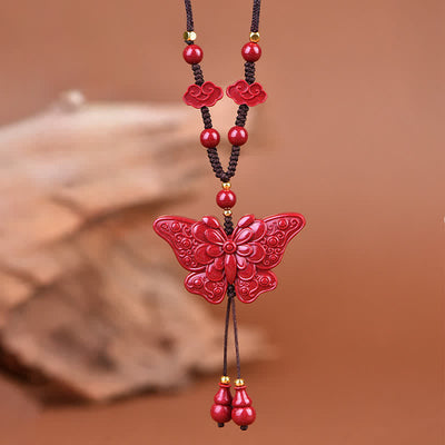 Buddha Stones Cinnabar Butterfly Freedom Rope Necklace - image 8