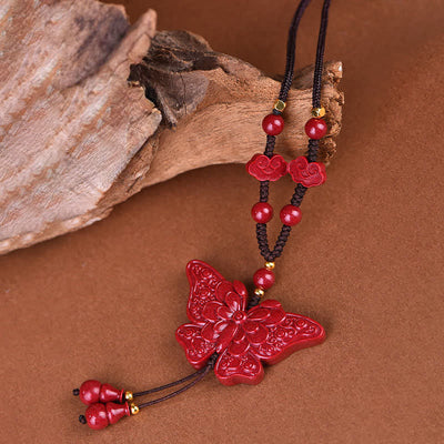 Buddha Stones Cinnabar Butterfly Freedom Rope Necklace - image 2