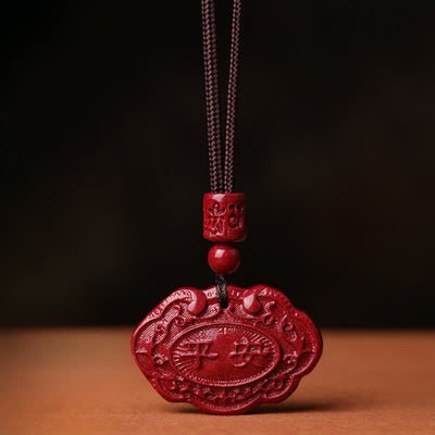Buddha Stones Cinnabar Fu Character Ruyi Lock Rope Luck Necklace - Cinnabar - image 0