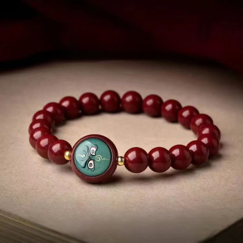 Buddha Stones Natural Cinnabar Five Directions Gods Of Wealth Blessing Bracelet - 8mm Green Jambhala(Wrist Circumference 15-16cm) - Cinnabar - image 5