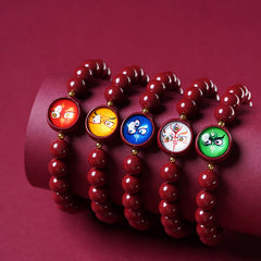 Buddha Stones Natural Cinnabar Five Directions Gods Of Wealth Blessing Bracelet - image 0