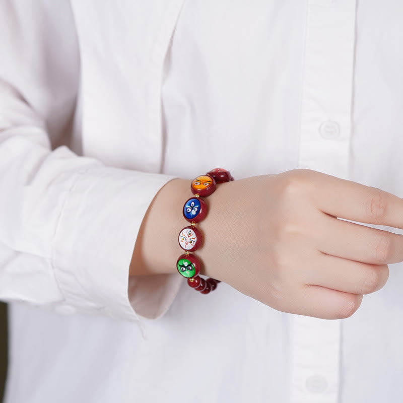 Buddha Stones Natural Cinnabar Five Directions Gods Of Wealth Blessing Bracelet - image 18