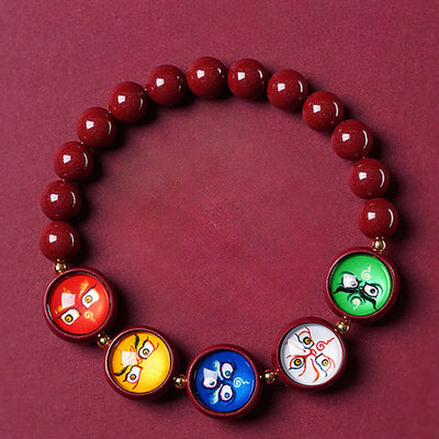 Buddha Stones Natural Cinnabar Five Directions Gods Of Wealth Blessing Bracelet - image 16