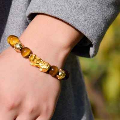 Buddha Stones Natural Tiger Eye Pixiu Fu Character Om Mani Padme Hum Bead Courage Bracelet - image 13