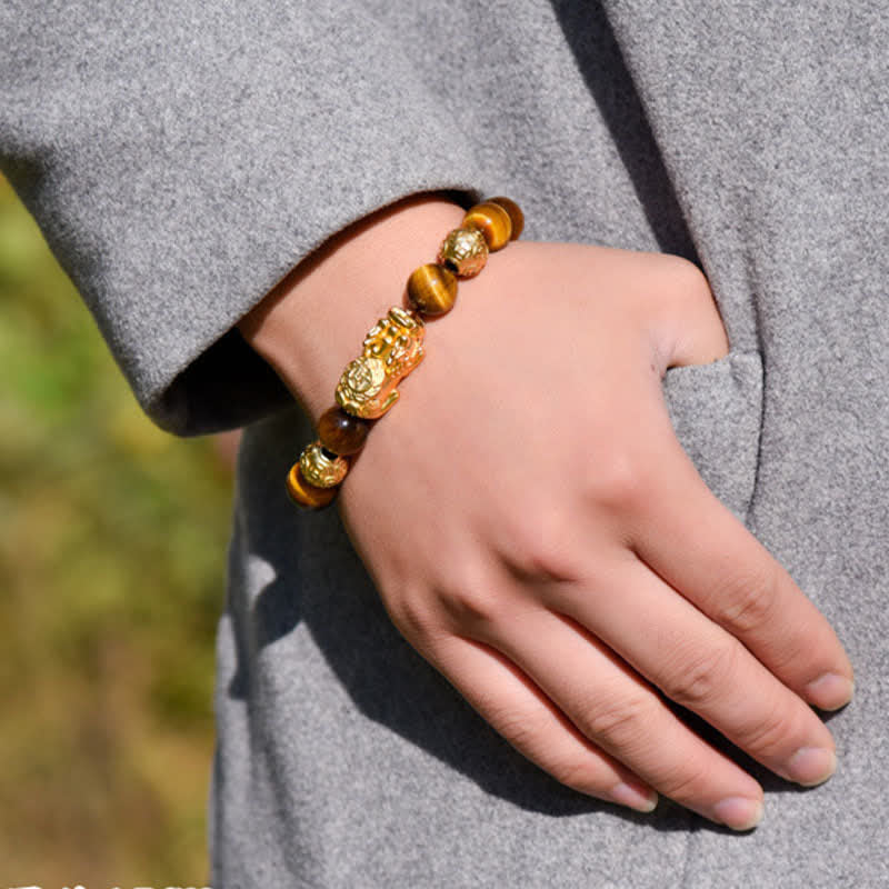 Buddha Stones Natural Tiger Eye Pixiu Fu Character Om Mani Padme Hum Bead Courage Bracelet - image 18