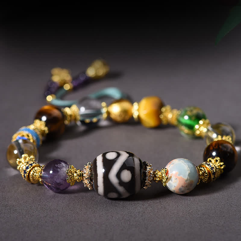 Buddha Stones Natural Dzi Beads Amethyst Tiger Eye Bead Health Bracelet - image 3