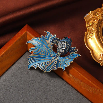 Buddha Stones Cloisonné Enamel Elegant Blue Koi Fish Brooch - image 3