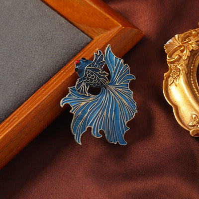 Buddha Stones Cloisonné Enamel Elegant Blue Koi Fish Brooch - image 2