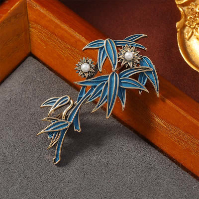 Buddha Stones Cloisonné Enamel Blue Bamboo Elegant Brooch - image 2