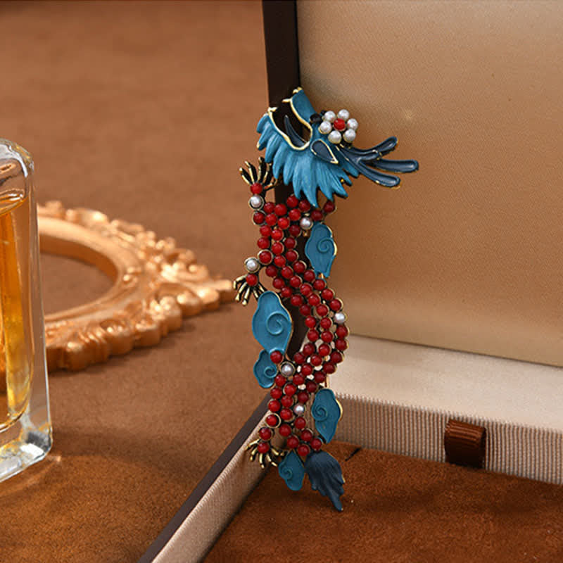 Buddha Stones Blue Dragon Red Turquoise Luck Brooch - image 2