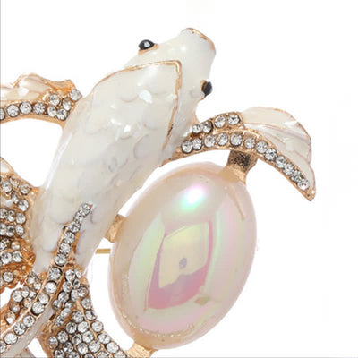 Buddha Stones Glazed Koi Fish Pearl Brooch - image 3