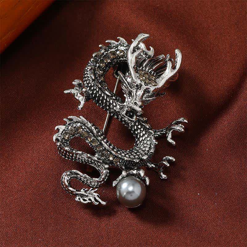 Buddha Stones Domineering Dragon Pearl Strength Brooch - Silvery Grey Dragon 2.4*5cm - image 5
