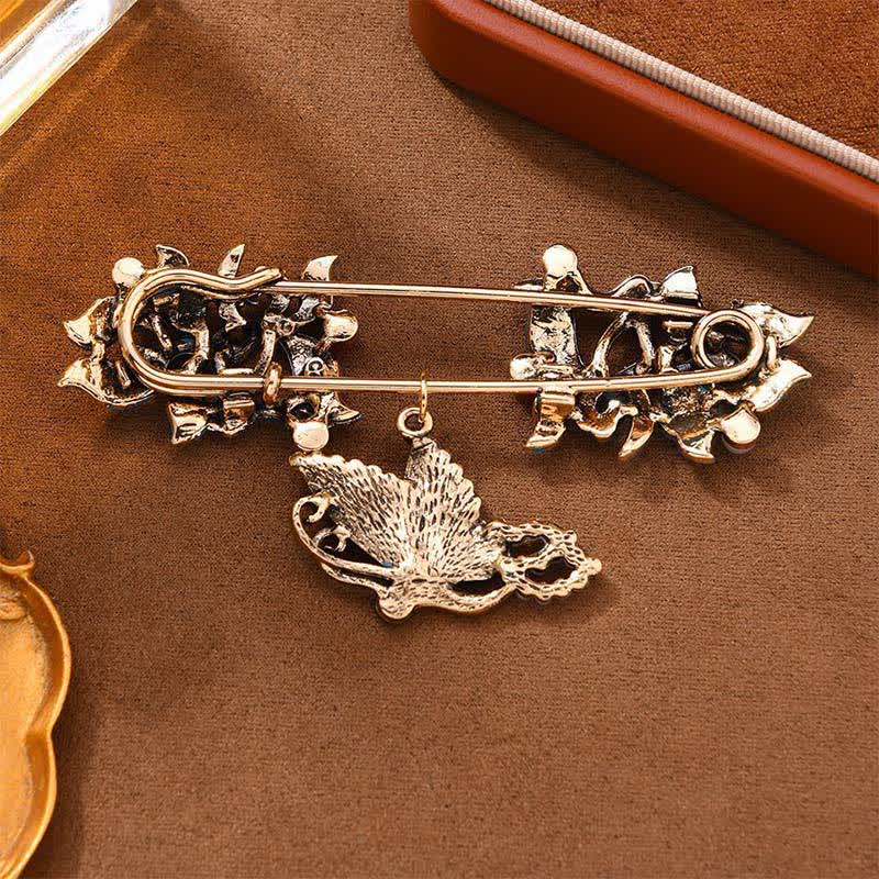 Buddha Stones Cloisonné Enamel Koi Fish Butterfly Pearl Prosperity Brooch - image 4