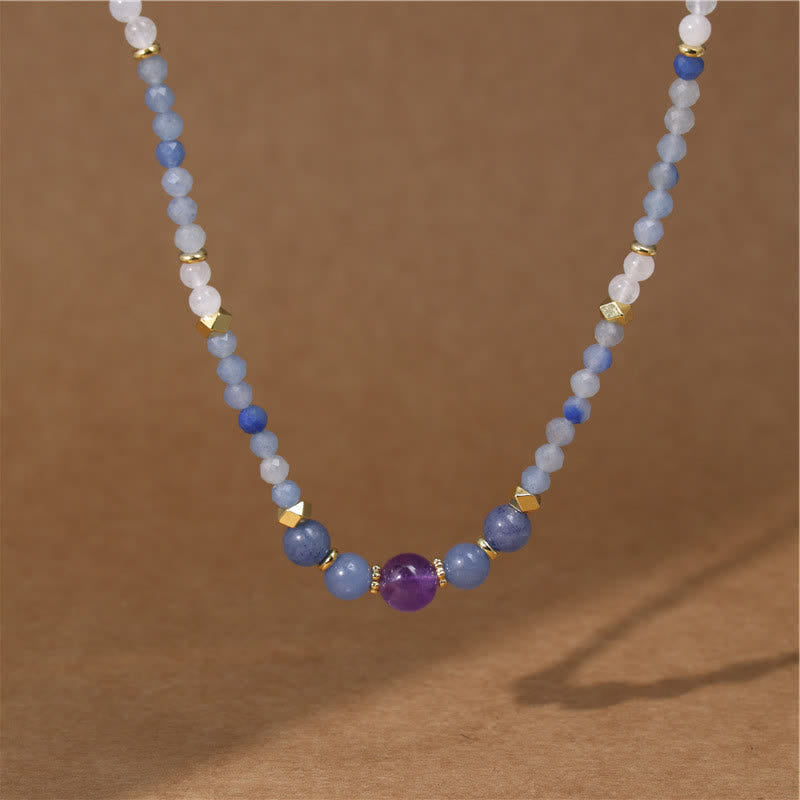 Buddha Stones Natural Blue Aventurine White Jade Bead Calm Necklace - image 1