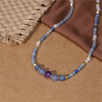 Buddha Stones Natural Blue Aventurine White Jade Bead Calm Necklace - image 3