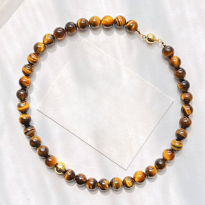 Buddha Stones Natural Tiger Eye Copper Bead Courage Necklace - Natural Tiger Eye(Color May Vary) - image 0